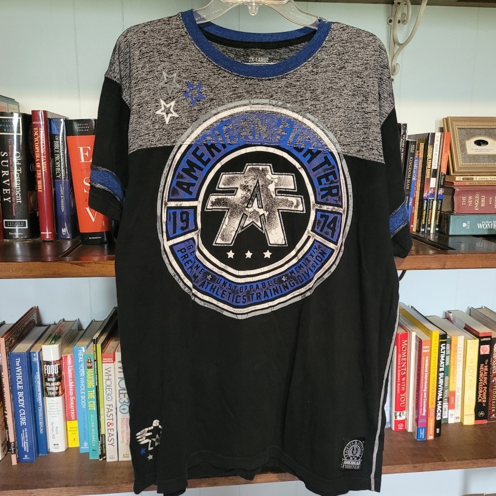 American Fighter Black Gray Blue Short Sleeve Graphic Tee